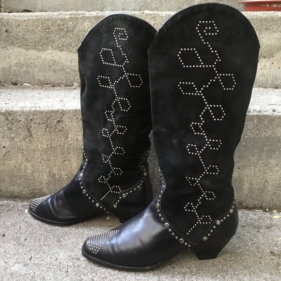 Barbara Bowman vintage black studded suede boots - Picture 1 of 7